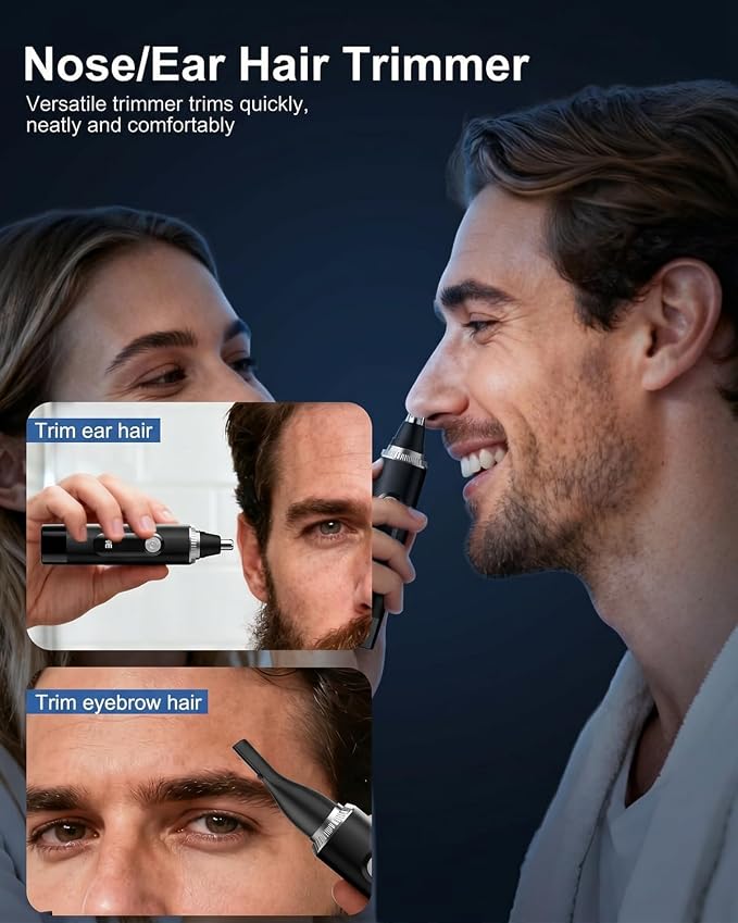 Nose Hair Trimmer for Men and Women,2026 Professional Painless IPX7 Waterproof Eyebrow & Facial Hair Trimmer,USB Rechargeable with LED Display Dual-Edge Blades for Smoother Cutting,BlackSilver