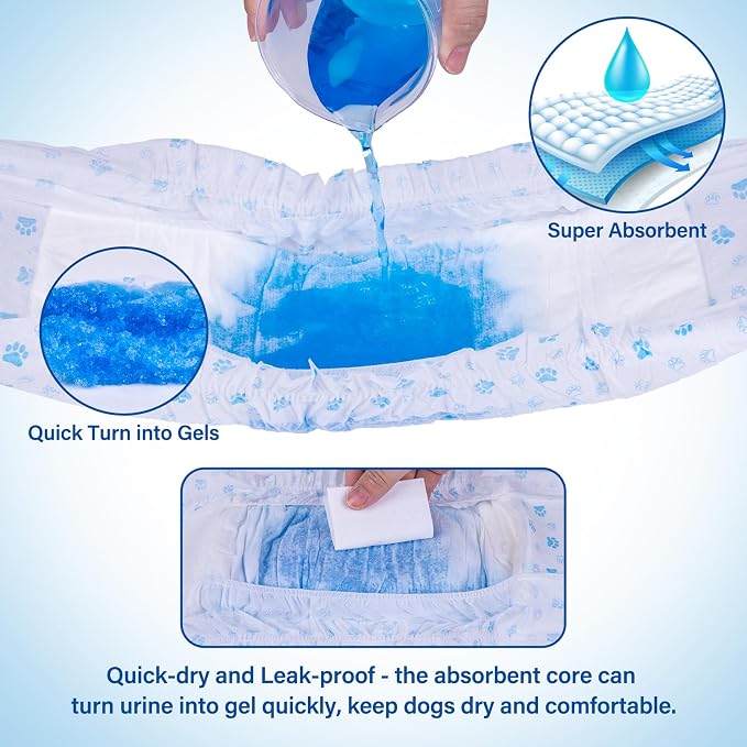 Pet Soft Disposable Male Dog Wraps - Dog Diapers for Male Dogs, Puppy Diapers 24pcs Medium