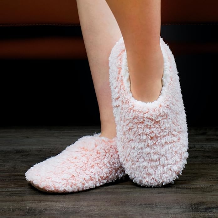 cosyone1997 2-Pair Thick Warm Fuzzy Slippers for Women Indoor Fluffy Sherpa Lined, Winter House Shoe Socks Non-Slip Soft Soles, Cozy Christmas Gifts