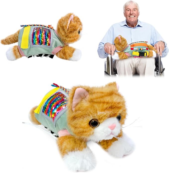 Fidget Blanket for Dementia, Fidget Cat Blanket for Elderly, Fidget Sensory Cat Blanket for Seniors with Alzheimer’s, Dementia Products for Elderly