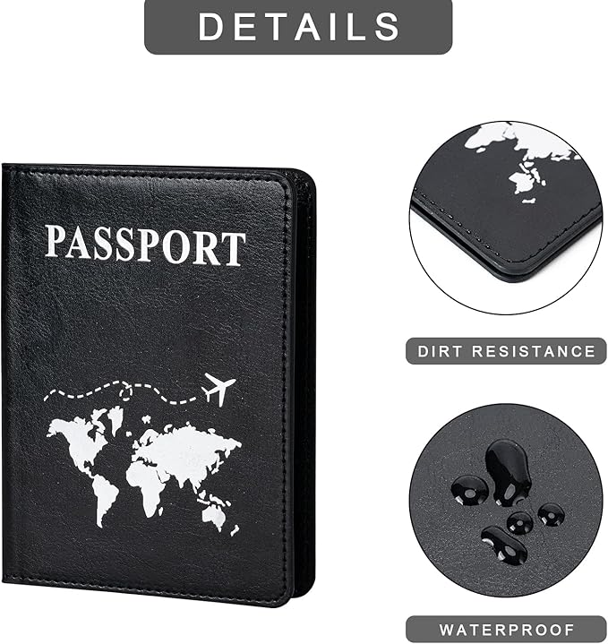 2 Pcs Passport Holders，Ultra Slim Passport Wallet for Travel Essentials | PU Leather Passport Cover for Women and Men (Black & Pink)