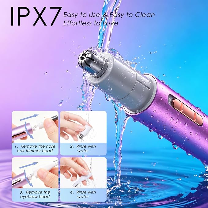 Ginity Ear and Nose Hair Trimmer for Women & Men, 2-in-1 Rechargeable Painless Facial & Eyebrow Hair Remover Tool, Electric Clipper with Dual-Edge Blades, Easy to Clean(Pink)