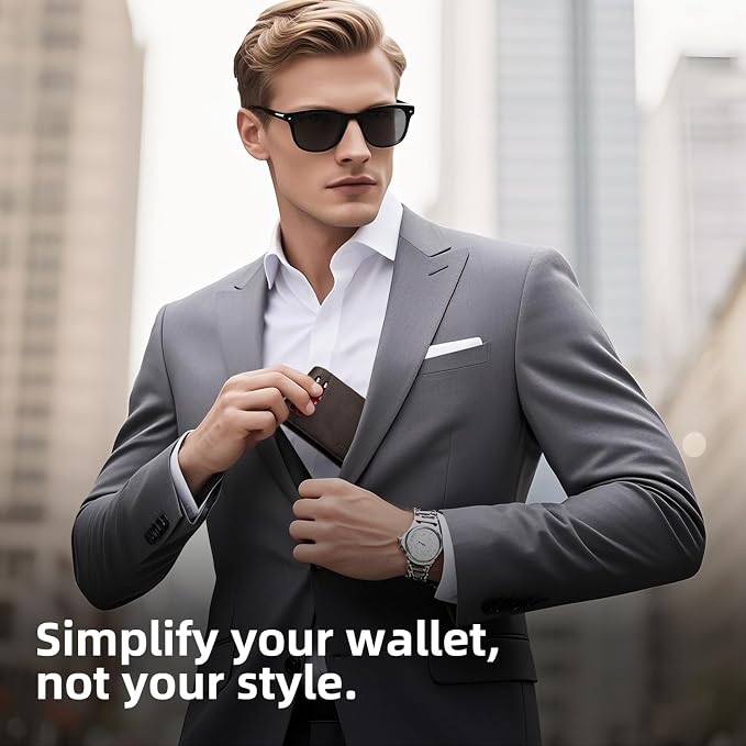 RUNBOX Wallet for Men -Slim Rfid Leather Mens Bifold Novelty Wallets 2 ID Window With Gift Box Men's Accessories | Minimalist Front Pocket Design, Holds 15 Cards, Large Capacity with Cash Pocket,Compact and Thin, Birthday Gifts for Men