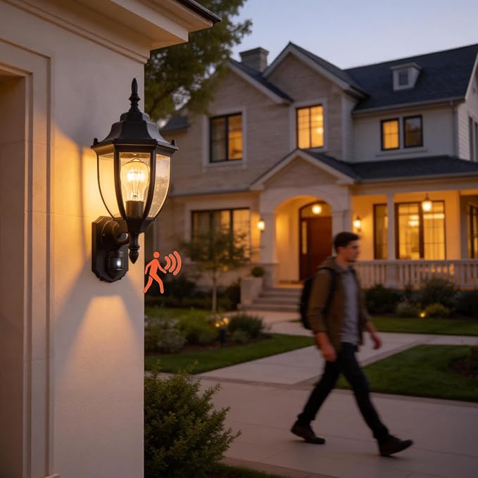 Porch Lights Outdoor Motion Sensor Wall Sconce Anti-Rust Aluminum, Exterior Outdoor Wall Lights Dusk to Dawn Porch Light Fixture Wall Mount for House Outside Patio
