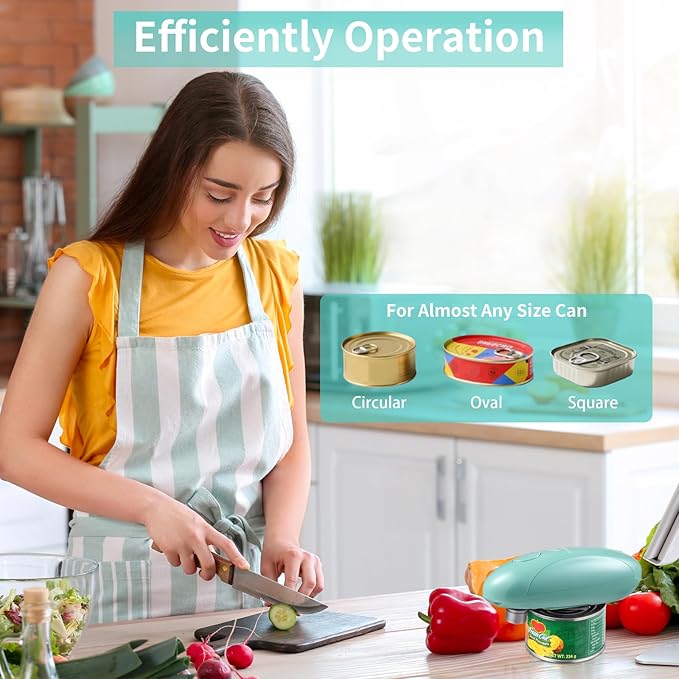 Auto Electric Can Opener for Seniors - Upgraded One Touch Automatic Rechargeable Electric Can Openers Smooth Edge Cutting,USB Type-C Charging,Built-in Lid Lifter (Green)
