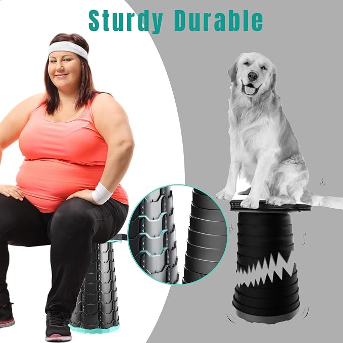 Collapsible Stool, Foldable Stool & Portable Collapsible Seat | Pop up stool extends from 2.4 to 17.5 in, with a 9.7 in seat, PP body and shoulder strap for adults, camping and travel.