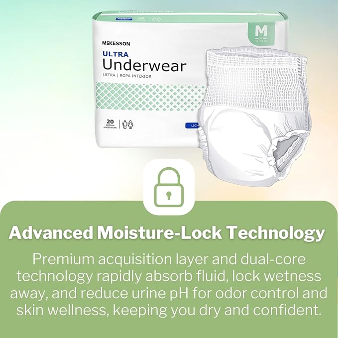 McKesson Ultra Adult Incontinence Underwear, [80 Count], Heavy Absorbency, Medium, 32-44 in. Unisex Bladder Leak Protection, Pull-On Style with Tear-Away Sides, Postpartum and Incontinence Support