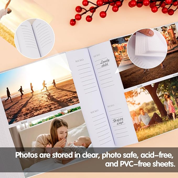 4x6 Photo Album Holds 240 Photos with Writing Space, Leather Cover Picture Book with Front Window for Family Wedding Baby Travel & Graduation Memories, White