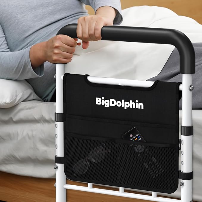 Bed Assist Rail for Elderly - ASTM Approved, 400 LBS Capacity, Tool-Free, Stable Bed Assist Rails for Seniors with Ergonomic Non-Slip Handle & Storage Pocket