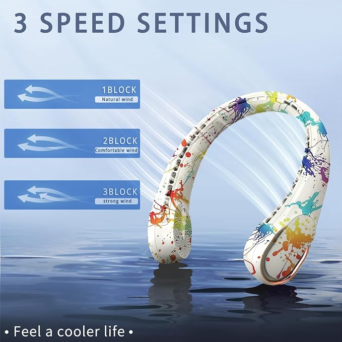 ASNUG Neck Fan, Bladeless Neck Fan, USB Rechargeable Personal Fan, 4000 mAh Battery Operated Wearable Fan, 3 Speeds Adjustable,Faster Cooling, Ultra Quiet, Suitable for Home, Office, Travel, Sports