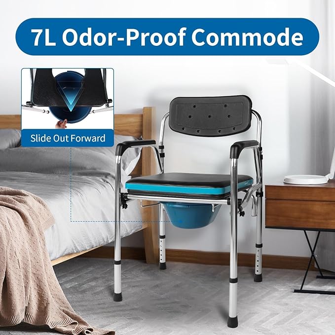 Eosprim Bedside Commode Extra Wide Seat, Heavy Duty Toilet Seat Riser, 3 in 1 Width and Height Adjustable Commode Chair, Portable Toilet for Adults, Shower Potty Chair for Elderly Disabled Seniors