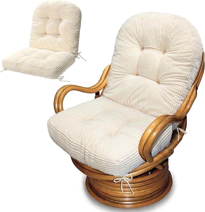 Swivel Rocking Chair Cushion, 48"x24"x6" Egg Chair Cushions with Corduroy Cover for Indoor/Outdoor Use,Waterproof and Fade-Resistant(Milk White)