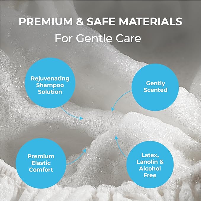 Scrubzz Shampoo Caps No Rinse for Elderly and Bedridden Patients, Rinse Free Shampoo Caps for Post Surgery and Hospital Stays, Waterless Hair Washing Shower Caps - Coconut Vanilla - 6 Pack