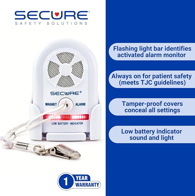 Secure Safety Solutions MAG-3 Magnet Pull Cord Chair & Bed Exit Alarm | Fall Prevention for Dementia Patients, Elderly Adults, Wheelchair Monitor, Caregiver Alert System, Motion Sensor