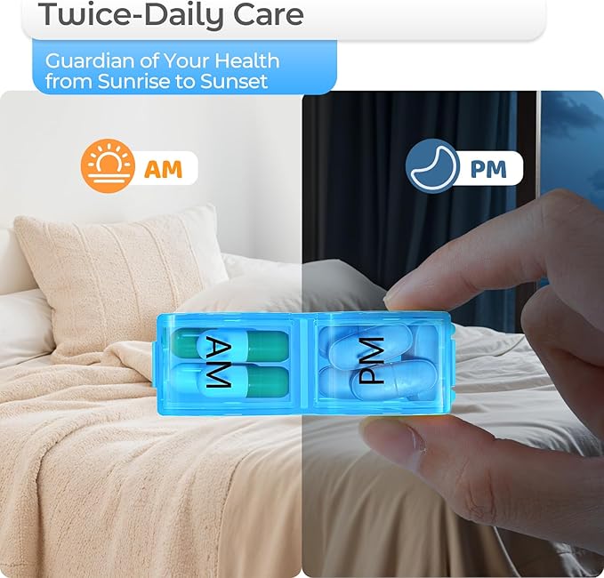 Monthly Pill Organizer 2 Times a Day, 30 Day Pill Box Organizer, One Month AM PM Pill Case Small Compartments to Hold Vitamin and 31 Day Travel Medicine Organizer, 4 Week Pill Cases (Blue)