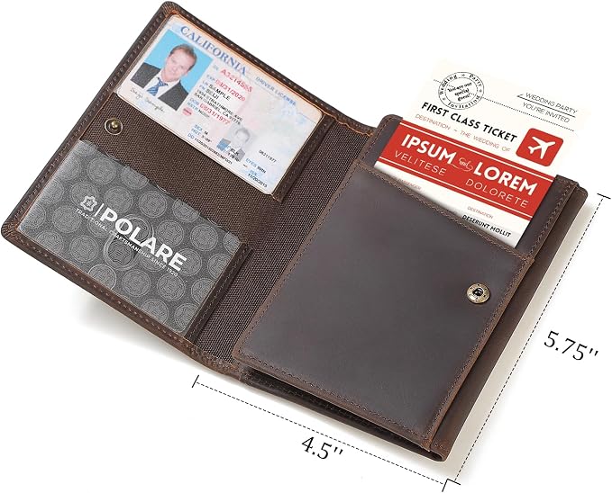 Polare Full Grain Leather Pilot Wallet Passport Holder RFID Blocking Tri-fold Travel Cover Document Organizer for Aviation Professionals (Dark Brown with AirTag Slot)