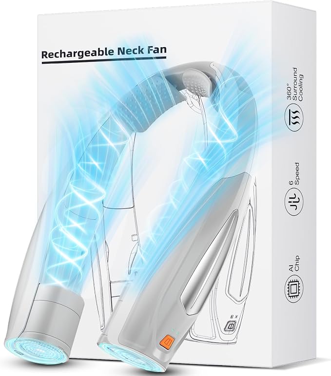 Hionly AI Neck Fan, 6 Speeds Adjustable Portable Personal Fan Rechargeable, 6000 mAh Battery Faster Cooling Wearable, Ultra Quiet for Home, Office, Travel, Outdoor