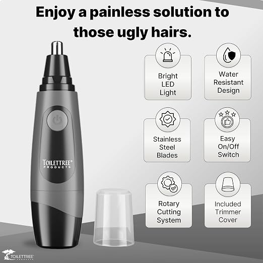 ToiletTree Products Water Resistant Nose and Ear Hair Trimmer with LED Light | Water-resistant grooming trimmer with LED light for nose and ear hair removal, precision detailing, and easy cleanup.