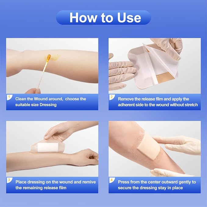 Niceful Silicone Foam Dressing | Large Bandages for Wounds Pressure Sores Post-Surgery 5"x5" （10Pcs）