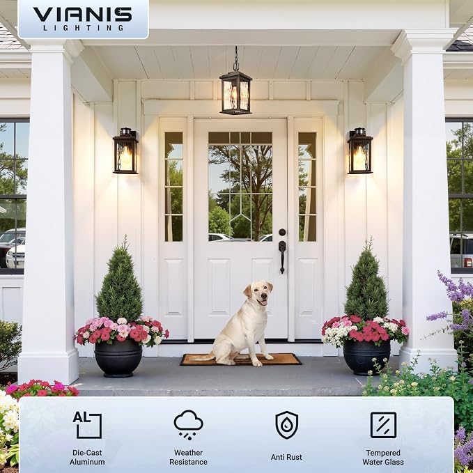 VIANIS Motion Sensor Outdoor Light Fixture, 2 Pack Outdoor Wall Lights | Adjustable Sensitivity, Oil-Rubbed Bronze, Anti-Rust Aluminum, Waterproof Outdoor Lanterns for Porch, Front Door, Entrance