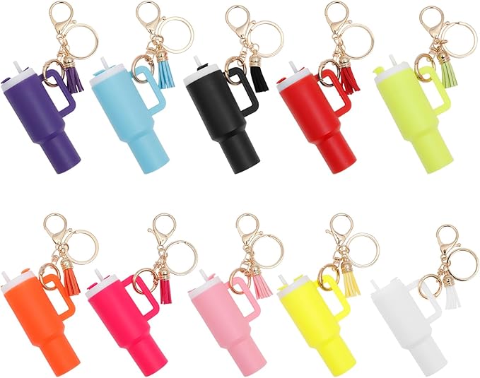 16PCS Mini Tumbler Keychain Accessories for Stanley Cup Cute Chapstick Holder Key Chain Charms for Women Men Girls