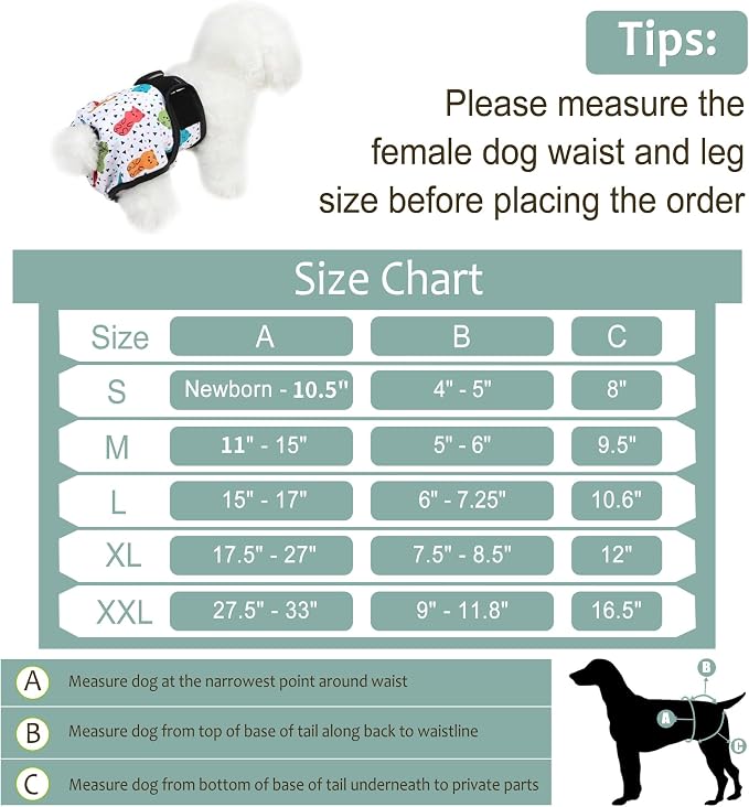 Washable Female Dog Diapers - Premium Reusable Diapers for Doggie in Heat - Highly Absorbent Dog Diapers Female for Pet Incontinence with Adjustable Snaps(Animals, XXL)