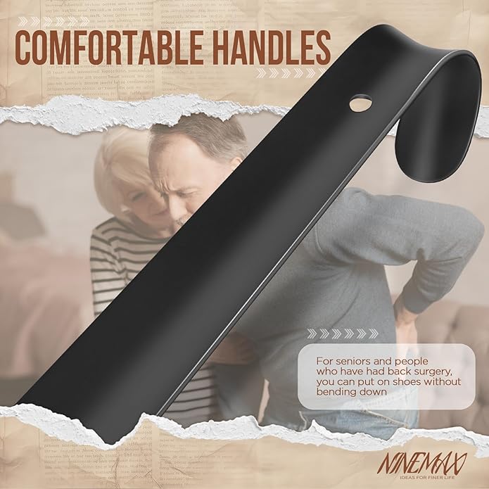 NINEMAX Shoe Horn Long Handle Metal 16.5" for Boot, Long Shoe Horns for Seniors for Men, Women