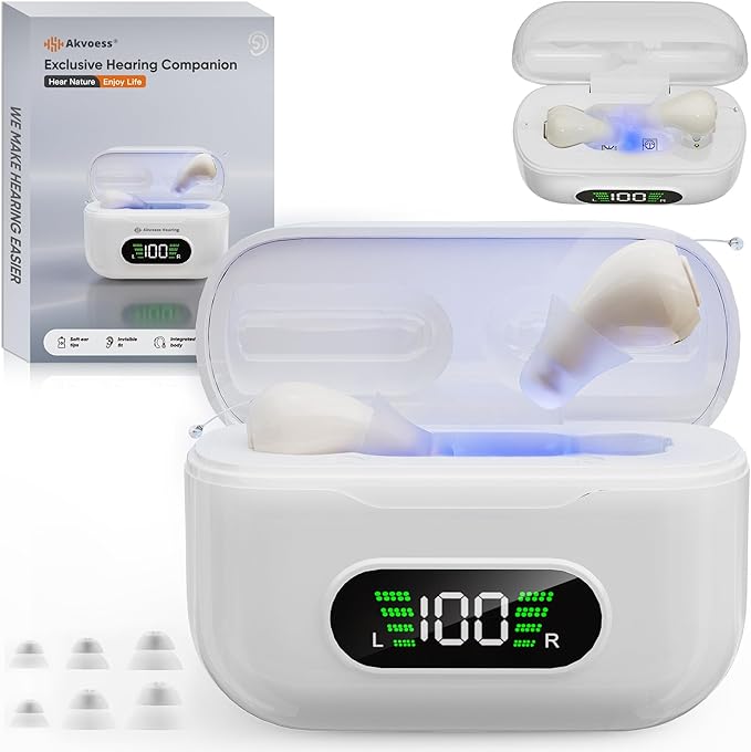 Hearing Aids for Seniors Rechargeable with Noise Cancelling, Hearing Aids Compatible with Oricle, Clear Sound &UV Cleaning, Super-Mini Invisible Design Comfort Fit in Ear Canal, White