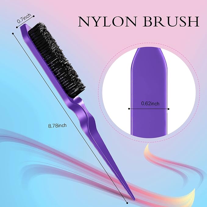 Geiserailie 3 Pcs Slick Back Hair Brush Set Bristle Brush Edge Control Teasing Comb for Women Black Hair(Purple)
