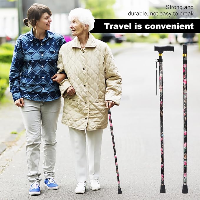 PARLORA Walking Cane for Women and Men, Collapsible, Lightweight, Sleek, Foldable Folding Cane | Walking Sticks for Seniors & Adults with Comfortable T-Handle