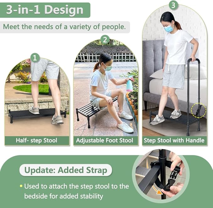 Bed Steps for High Beds Adults Medical Bedside Step Stool with Handle for Elderly Heavy Duty Metal Step Stool Handicap to Get in Bed Wide Foot Stool Safety Stepping Stool for Truck SUV Car
