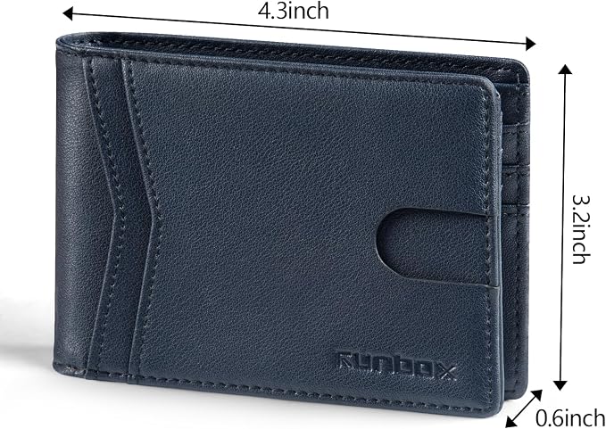 RUNBOX Wallet for Men -Slim Rfid Leather Mens Bifold Novelty Wallets 2 ID Window With Gift Box Men's Accessories | Minimalist Front Pocket Design, Holds 15 Cards, Large Capacity with Cash Pocket,Compact and Thin, Birthday Gifts for Men