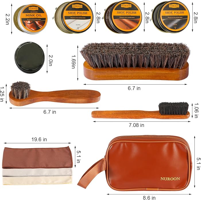 13Pcs Shoe Care Kit for Men & Women,3 Horsehair Shoe Polish Brush,Black Brown Neutral Mink Oil for Shoes,Care for Leather Boots, Shoe Cleaning Kit as Gift for Men with Shine Sponges & Care Cloth | 1.4oz Black Brown White Shoes Wax, 1.7oz Mink Oil, Hors...