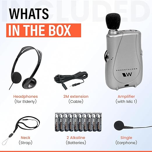 Williams Sound Pocketalker Ultra Hearing Amplifier | Easy-to-Use Hearing Amplifier for Seniors | Year Supply of Batteries | Amplified Sound Assistive Listening Device with Headphones for Elderly | Hearing Assist Earbuds
