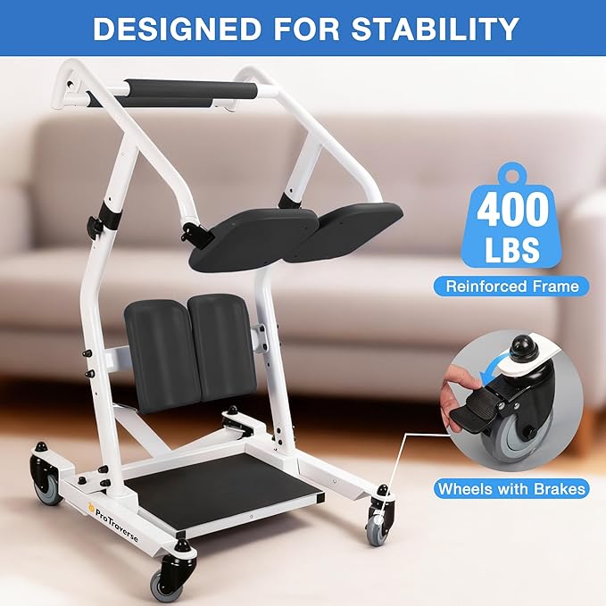 Stand Assist Lift – Sit to Stand Patient Transfer Chair for Elderly & Disabled, 400 lbs Capacity Lift Aid with Adjustable Height – Home & Nursing Care Mobility Support,Black