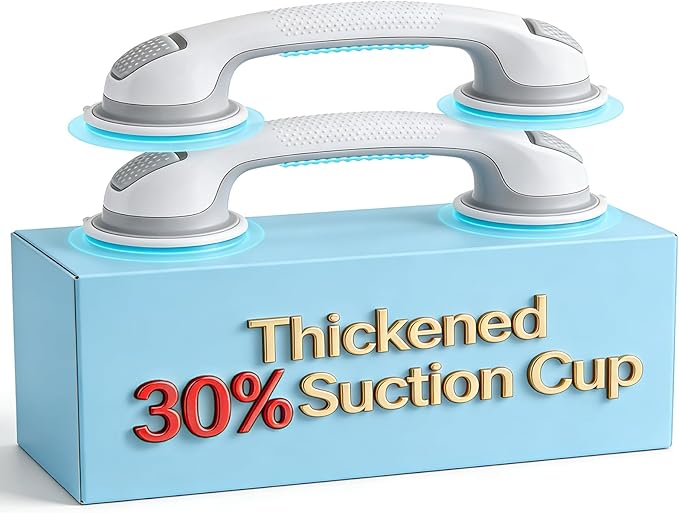 2 Pack 16.2” Grab Bars for Bathtubs and Showers, Shower Handles for Elderly Suction Cup Grab Bars for Shower Wall Heavy Duty, Safety Grab Bar for Seniors Suction Bathroom, No Drilling