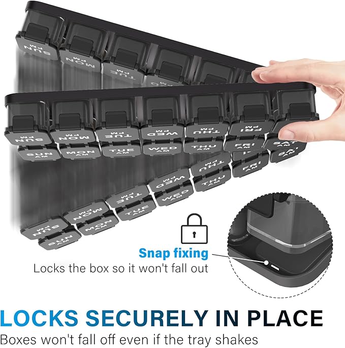 Extra Large Weekly Pill Organizer - Waterproof Pill Box 2 Times a Day, 7 Day Am Pm Medicine Pill Organizer for Supplements, Big Daily Pill Case Holder with Detachable Container for Vitamin/Fish Oil