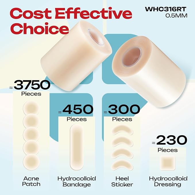 LIFARA Hydrocolloid Roll for Wound Care - Cut-to-Size, Extra Large Hydrocolloid Patch Bandages with Self-Adhesive, Waterproof, First Aid Kit Essential (3in*16ft, 19.7mil/ 0.5mm Thickness)