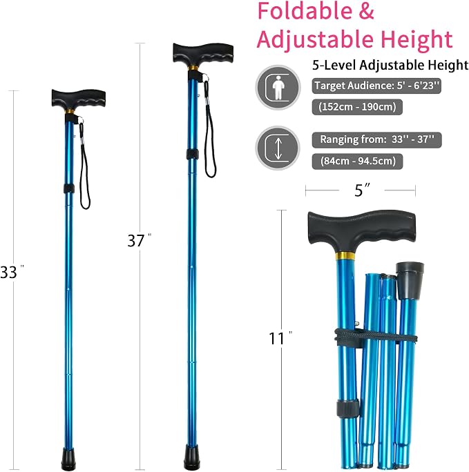 Folding Canes for Men and Women, Floral | 5-Level Adjustable Height, Lightweight Collapsible, Aluminum, Wrist Strap, T Handle, Walking Sticks for Seniors Adults