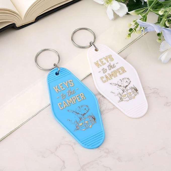 Mikovivi 2pcs Camping Keychain, Plastic Camper Keychain Holder RV Accessories for Men & Women, Thoughtful Gifts