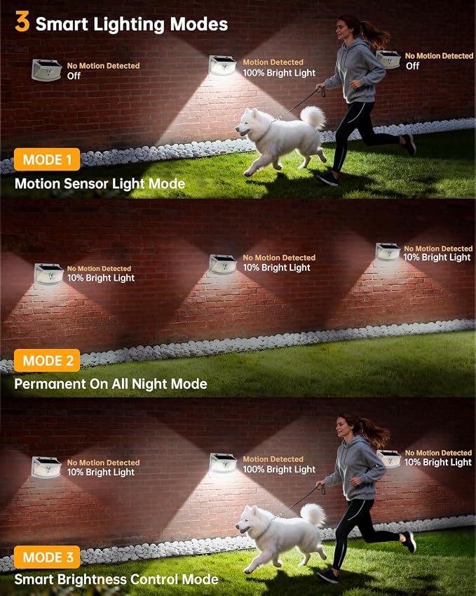 Aootek Solar Motion Sensor Lights Outdoor 120 LEDs, White, 2 Pack | Lights Reflector, 270° Wide Angle, IP65 Waterproof, Step Lights For Front Door, Yard, Garage, Deck