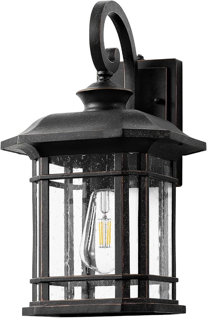 VIANIS 16.7 in Large Oil Rubbed Bronze Porch Lights Outdoor, Dusk to Dawn Outdoor Lights for House, Waterproof Outside Wall Light Fixtures for House, Garden, Garage, Entryway, Anti-Rust