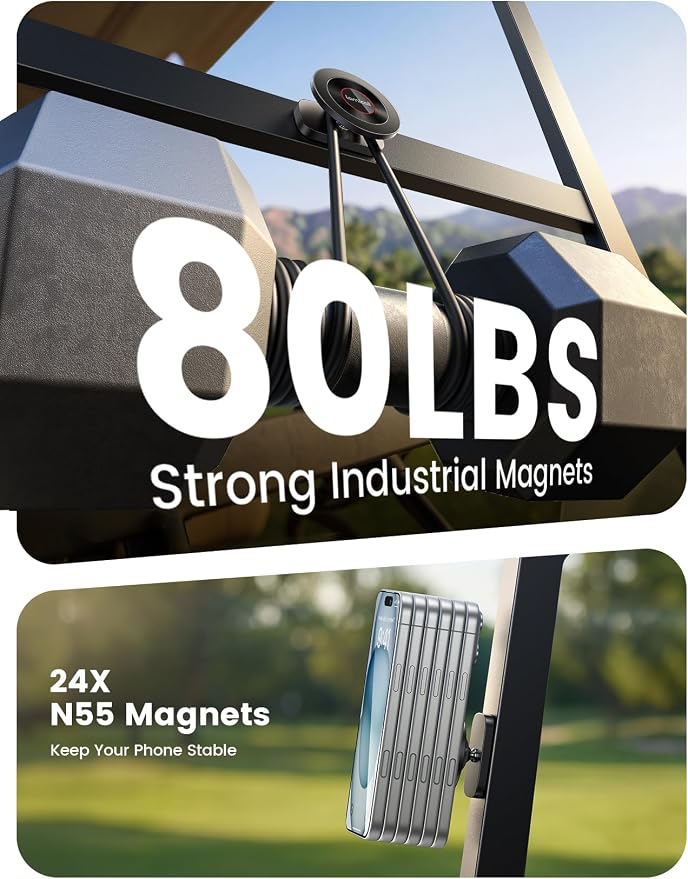Lamicall Magnetic Golf Cart Phone Holder Strongest N55 Magnet Alloy Build | Unique Golf Accessories Gift for Men Dad Husband 360° Pocket-Sized for Magsafe Phone Holder for Gym Fits EZGO Club Car Yamaha