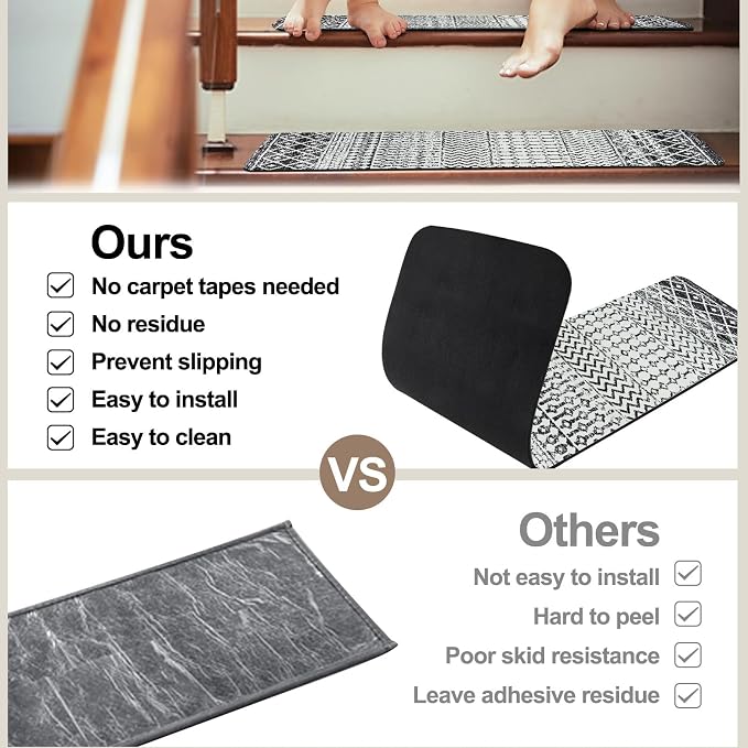OJIA Stair Treads Non-Slip Landing Mat for Wooden Steps 31"X31" Stair Rug | Square Capet Stair Treads Matching Rug Rubber Stair Runner Anti-Slip Stair Carpet for Stairs