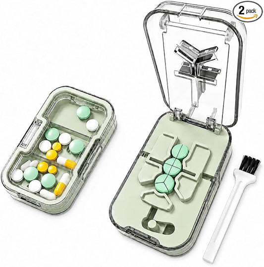 Safe Pill Splitter - Accurate & Even Cut, Hidden Sharp Blade, Easy to Open, Durable Tablet Cutter for Small & Large Pills, Perfect for Travel & Daily Use (Green)