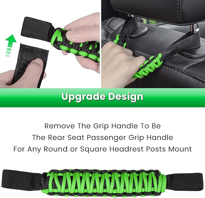 4 x Roll Bar Grab Handles Grip Handle for Jeep Wrangler JK JKU JL JLU TJ YJ Sports Sahara Freedom Rubicon Unlimited Gladiator JT 1955-2023 UTV ATV Premium 550 Paracord Interior Accessories (Green)