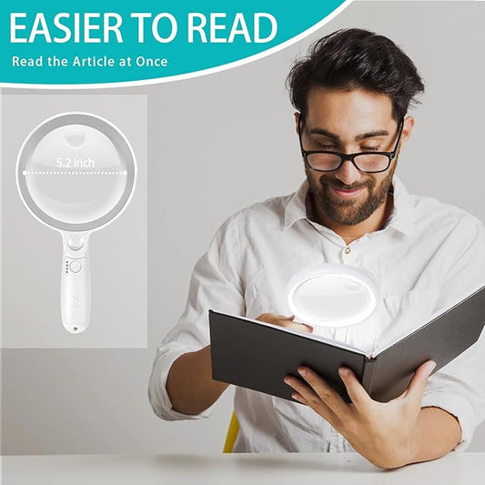 Large Magnifying Glass with 37 LED Light, 10X 20X 45X Handheld Illuminated Lighted Magnifier with 3 Light Modes Rechargeable Magnifying Glass for Seniors Reading, Inspection (Grey & White)