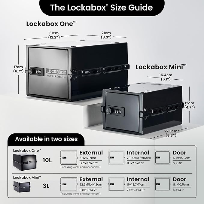 Lockabox Mini™ | Small Lock Box with Combination Lock (Half Letter Sized) | Mini Lockable Box for Small Medicines, Snacks & Mobile Phones | External Size 8.8 x 6.1 x 4.7 Inches (Jet)