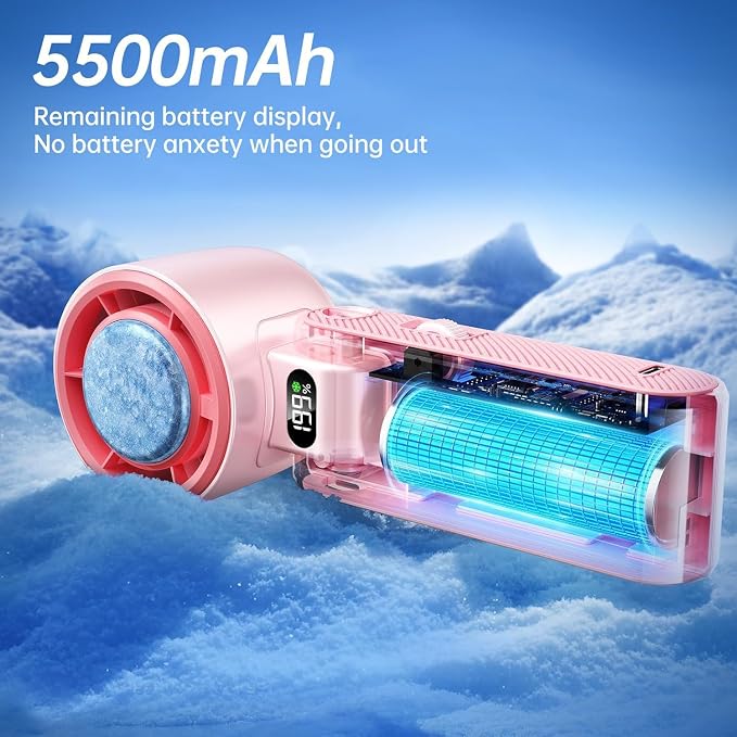 Handheld Portable Fan with Ice Cooler: 199-Speed 5500mAh | 20000 RPM Air Turbo Tech Portable Design Powerful Mini Personal Fan for Travel, Outdoor,Beach,Makeup, Summer