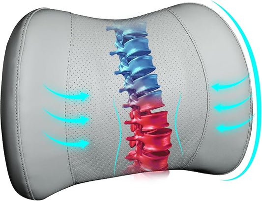 Lofty Aim Lumbar Support Pillow for Car, Car Seat Back Support for Driving | Memory Foam Car Lumbar Support for Driving Seat, Car Back Cushion, Adjustable Straps, Lower Back Pillow, PU Leather, Gray